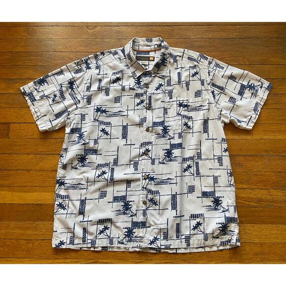 QUIKSILVER Waterman Collection White/Blue Tropical Button Down Shirt sz XL - Picture 1 of 9